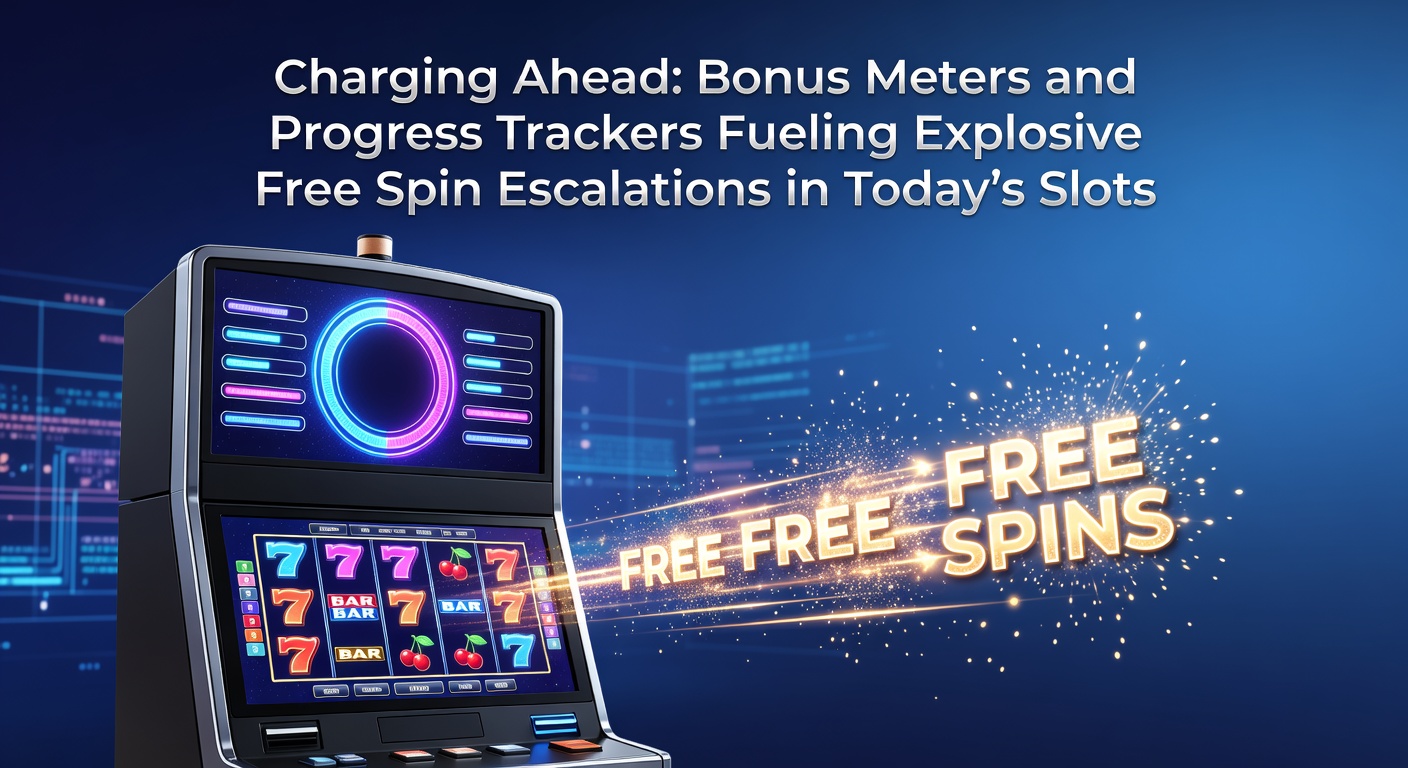 A vibrant slot screen showing a glowing bonus meter filling rapidly toward free spin activation, with escalating multipliers highlighted