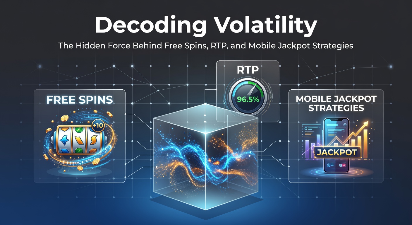 Illustration of slot machine reels spinning with volatility meters showing low, medium, and high risk levels, highlighting free spins and jackpot bursts