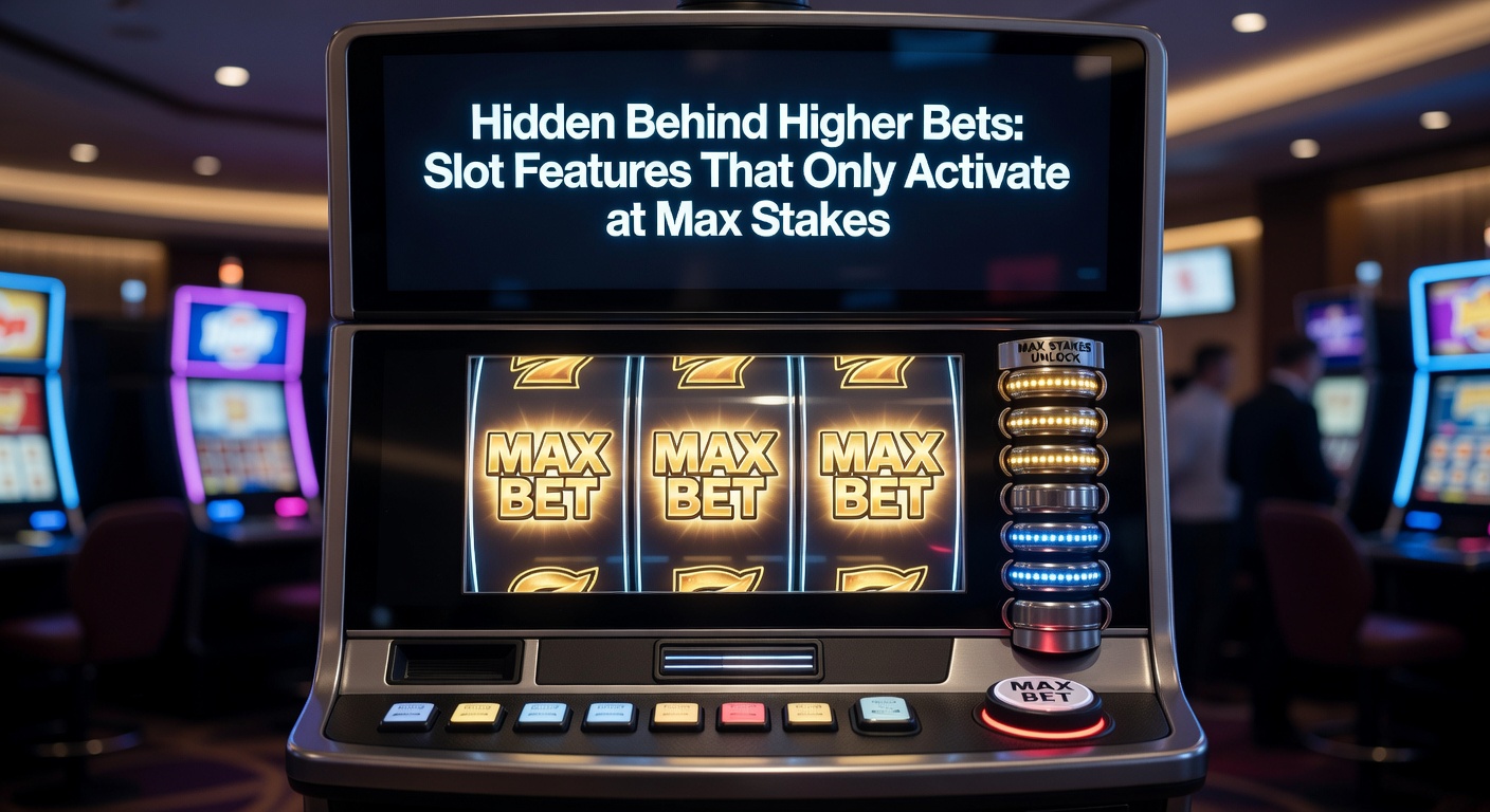 Slot interface screenshot displaying a locked jackpot meter with 'Max Bet Required' overlay, alongside bet slider at maximum position and erupting bonus symbols