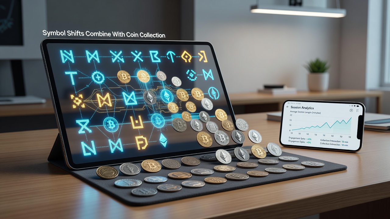 Close-up of coin collection meter filling during a symbol shift sequence on a tablet screen