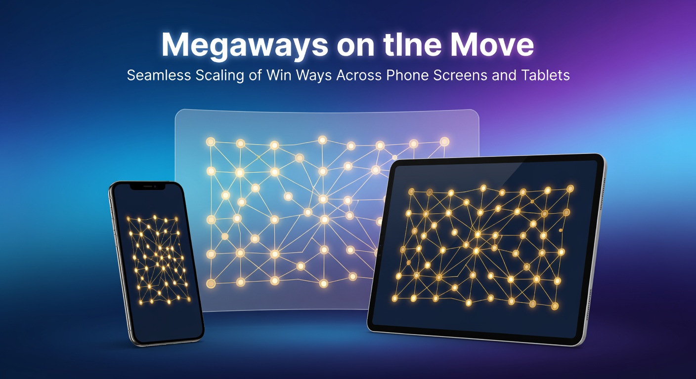 Dynamic Megaways slot interface adapting fluidly to a smartphone screen, highlighting cascading reels and expanding win ways counter