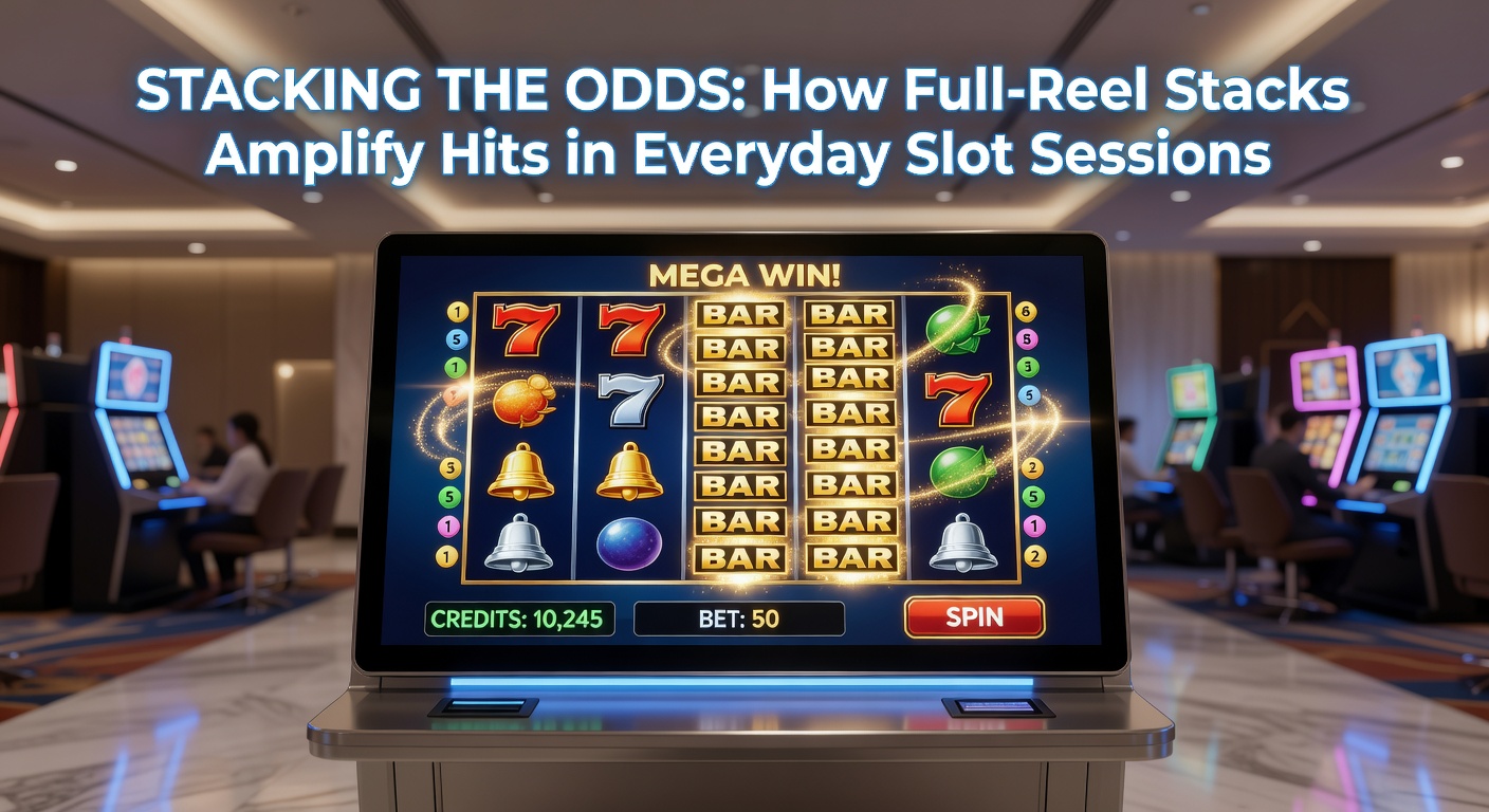 Vibrant slot reels displaying a full-height stack of matching symbols lighting up multiple paylines across the screen
