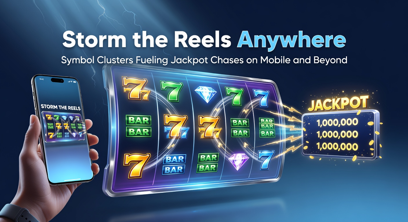 Dynamic screenshot of Storm the Reels Anywhere slot displaying exploding symbol clusters triggering jackpot pursuits across a mobile screen