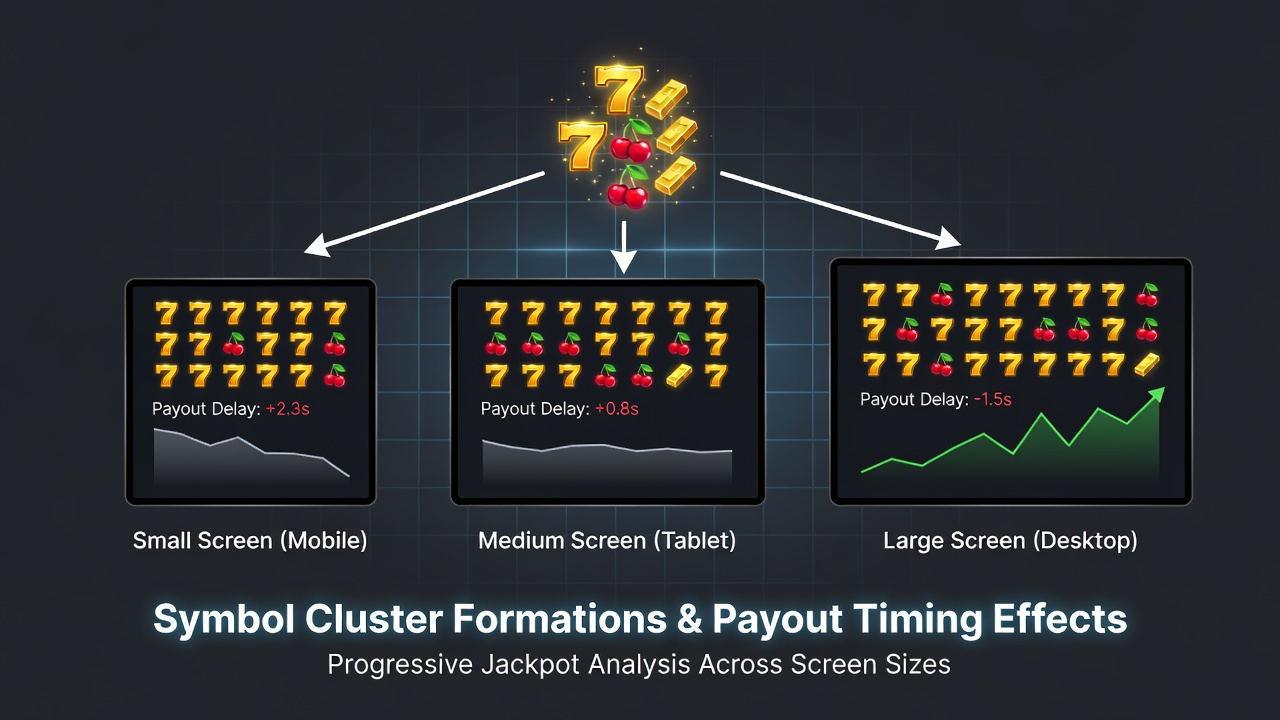 Diagram showing symbol cluster formations triggering progressive jackpot payouts on different screen sizes
