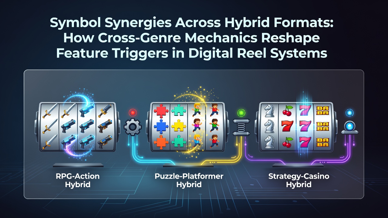Visual diagram showing symbol interactions across hybrid reel formats in digital slot systems