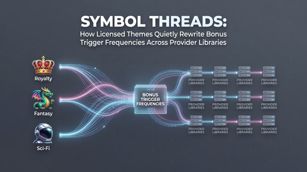 Reels displaying integrated licensed symbols that thread across multiple positions to influence bonus activation patterns