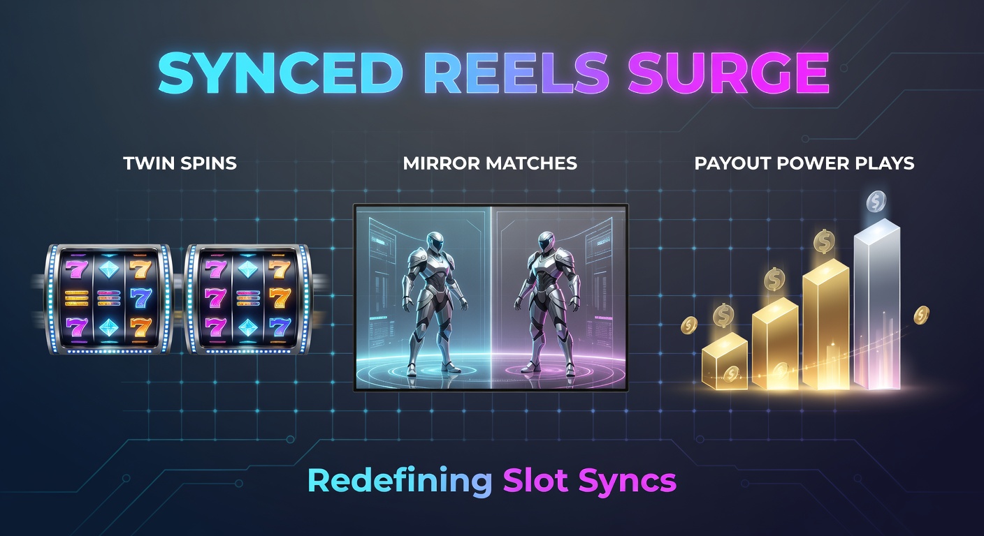 Vibrant slot reels syncing up with twin spins activating across multiple columns, symbols aligning for massive payouts in a dynamic casino game display