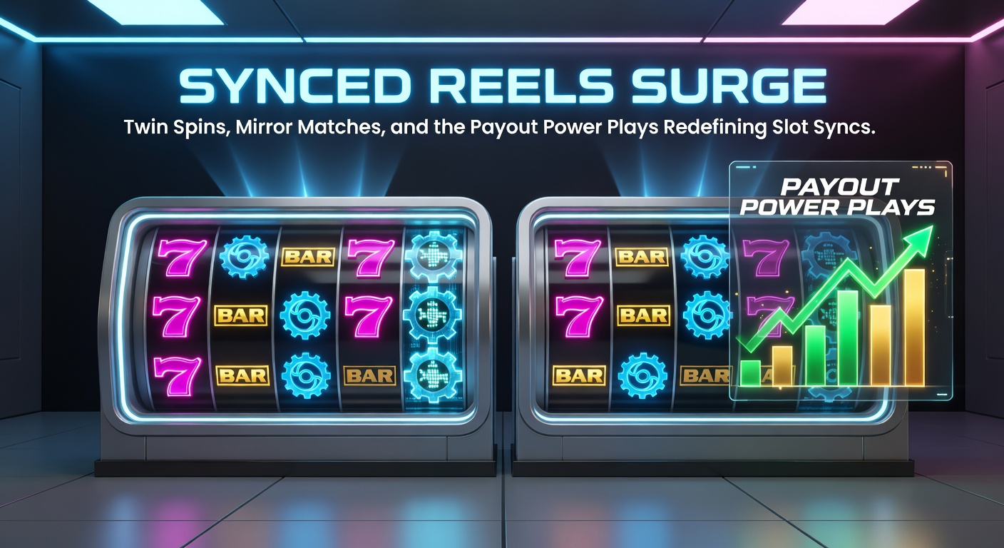 Close-up of mirror-matched slot reels reflecting symbols perfectly, with payout lines exploding across the synchronized grid in a high-stakes spin