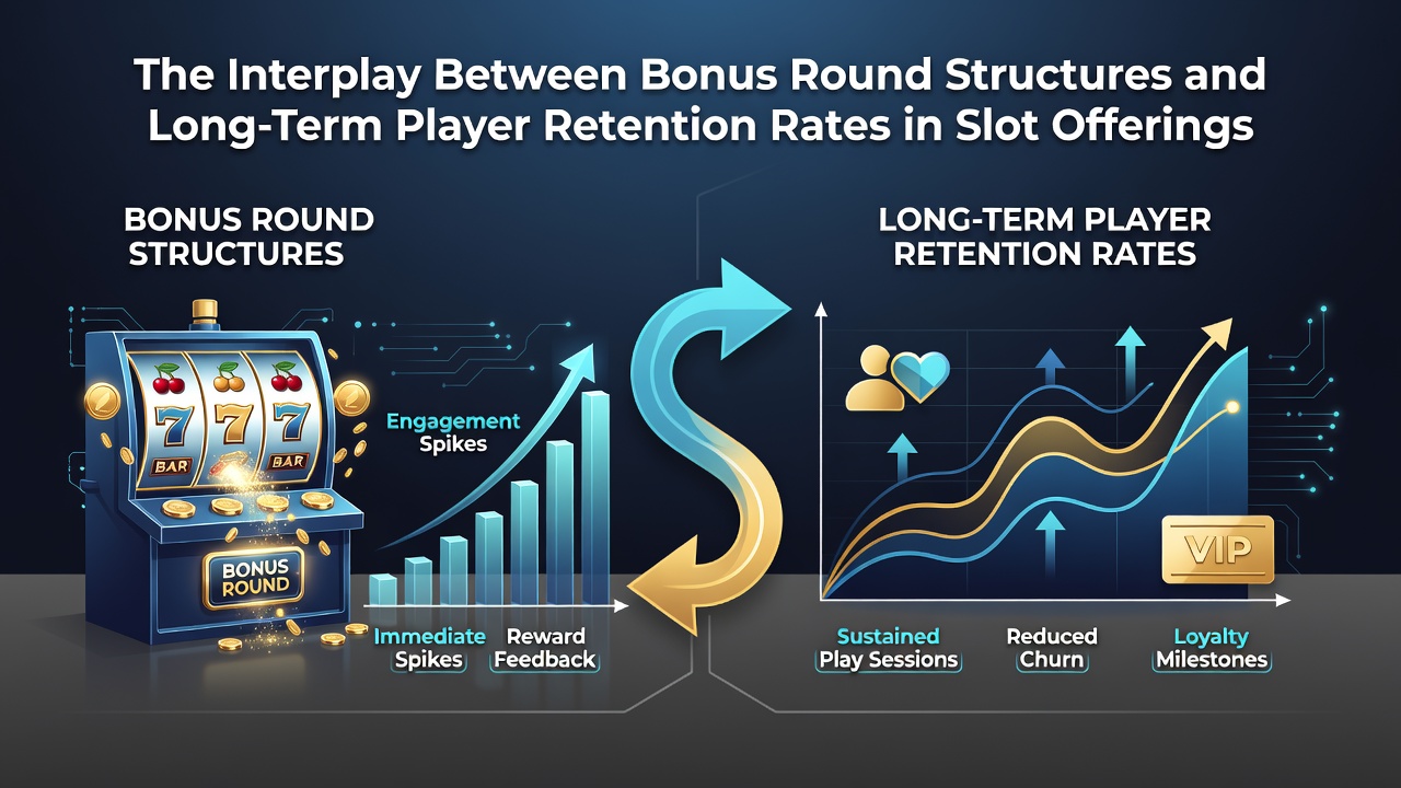 Graph illustrating player retention rates over six months for different bonus round types in online slots