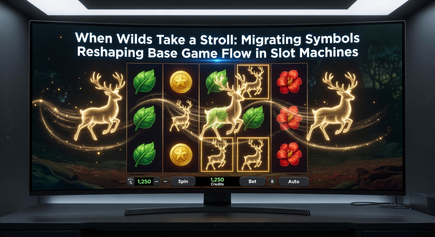 Close-up of a migrating wild symbol with multiplier trail across cascading slot reels during base game action