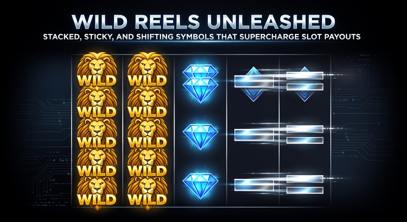 Vibrant slot reels exploding with stacked wild symbols, illustrating massive win potential in modern online slots